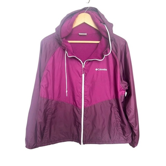 Columbia Jackets & Blazers - Columbia Womens Purple Fleece Lined Hooded Windbreaker Jacket XL Magenta